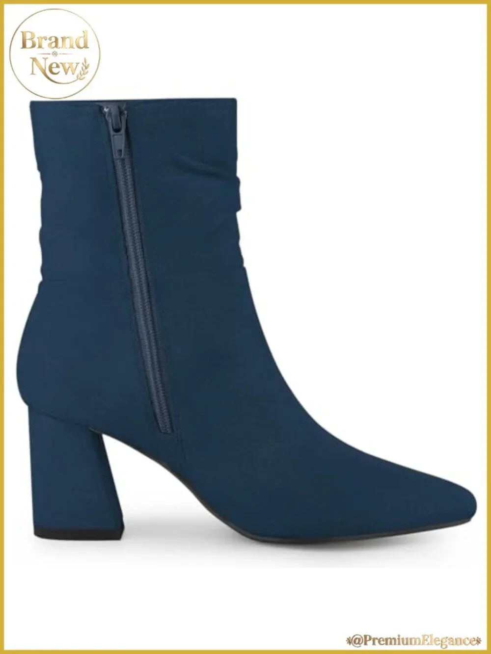 Pointy Toe Slouched Chunky Heel Ankle Boots Faux Suede Zip Booties